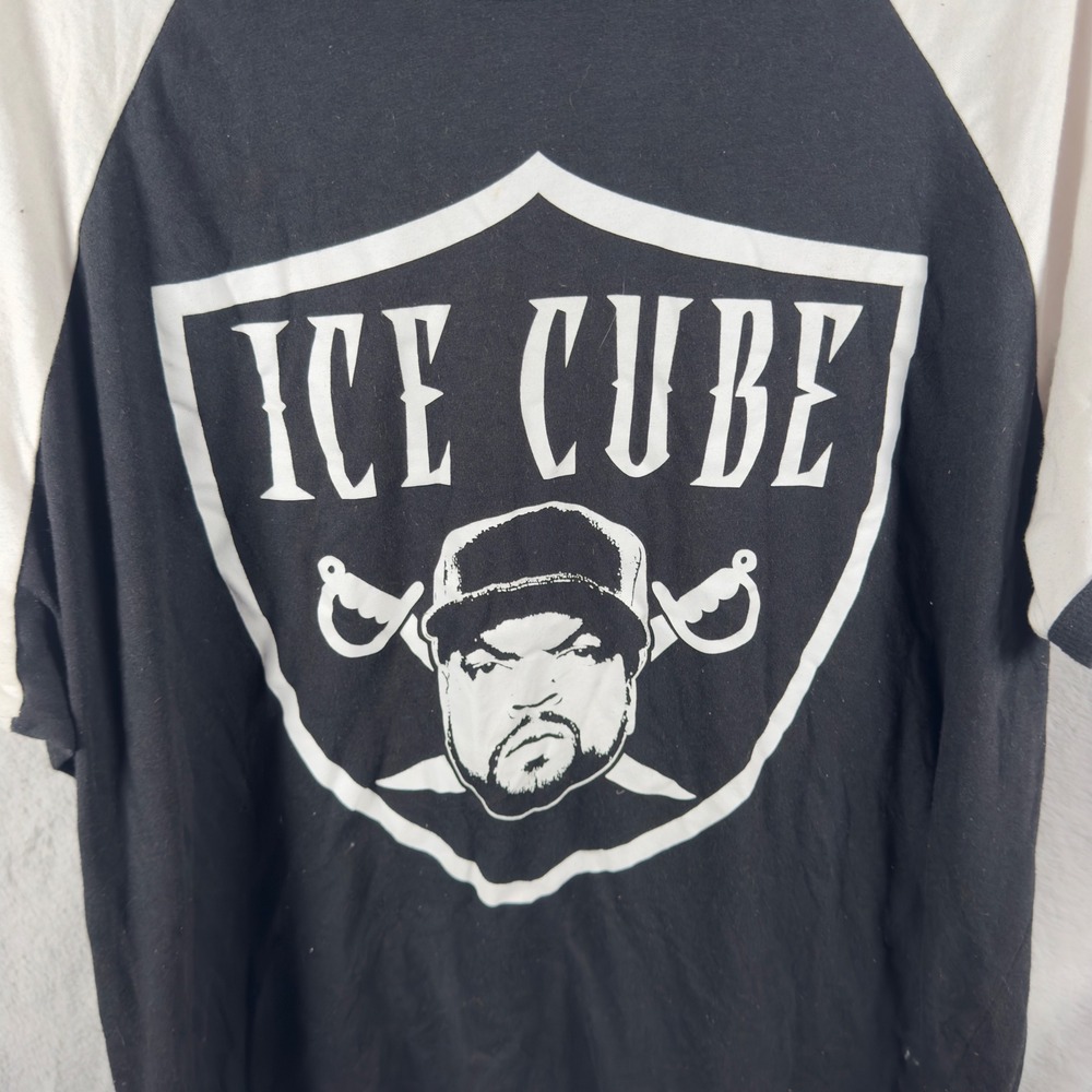 Ice Cube Mens Graphic Raglan T-Shirt‎ Black White Raiders Shield Logo 3XL